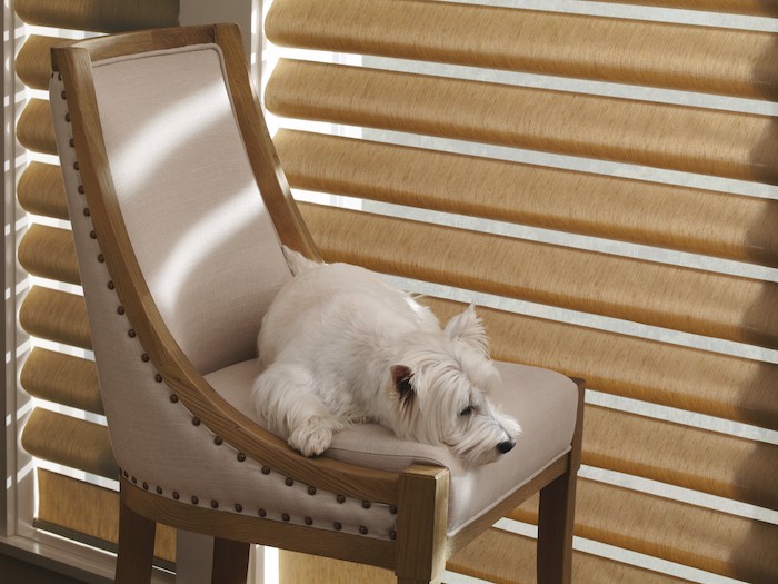 A chair with metal trim.